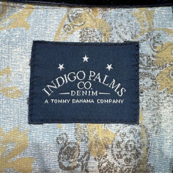 Indigo Palms by Tommy Bahama- Blue/Tan Pattern Cotton Button Down Shirt- Sz. XL - Picture 3 of 6